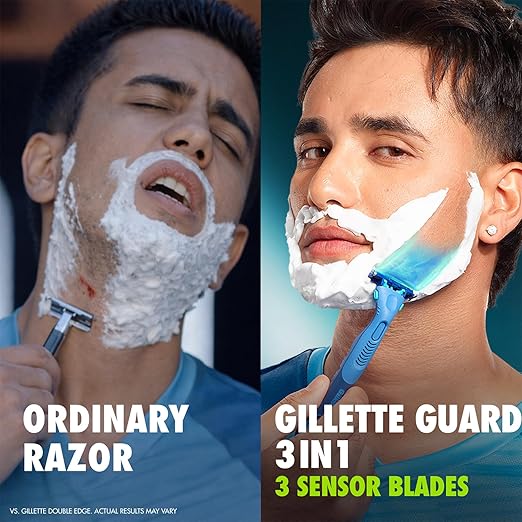 Gillette Guard 3 in1 Shaving Razor Blade for men - 2 Cartridges + 1 Razor | Smooth Shave | Aqua gel Lubrastrip | 3 Platinum Coated Blades | Rubber Handle Grip | Flexi Head | good for Sensitive Skin_6