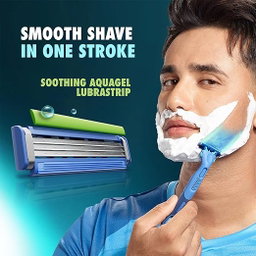 Gillette Guard 3 in1 Shaving Razor Blade for men - 2 Cartridges + 1 Razor | Smooth Shave | Aqua gel Lubrastrip | 3 Platinum Coated Blades | Rubber Handle Grip | Flexi Head | good for Sensitive Skin