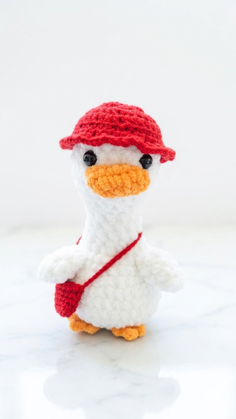 Gansito a crochet con sombrerito y cartera. _0