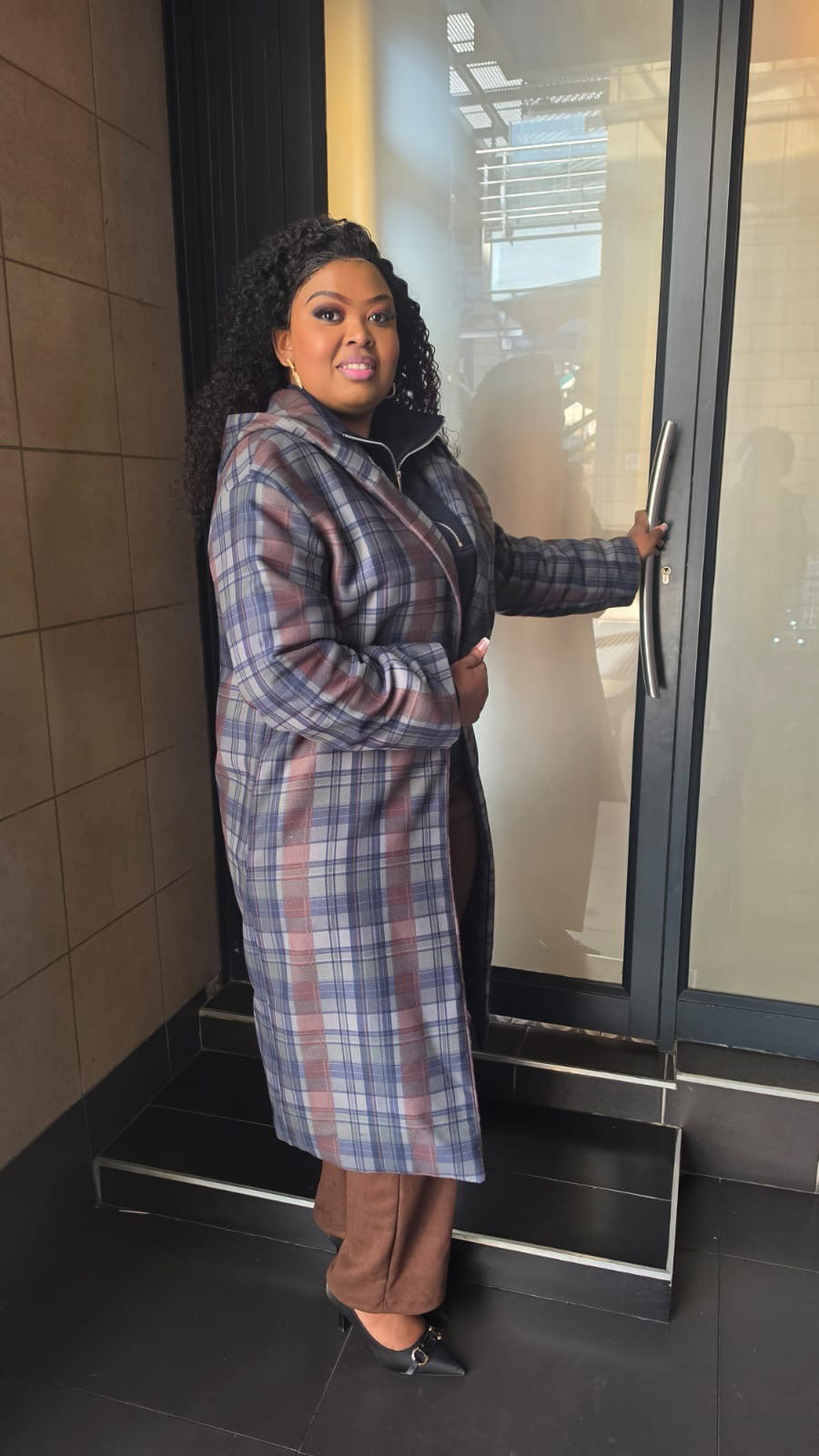 Melton Check Coat - Blue_6