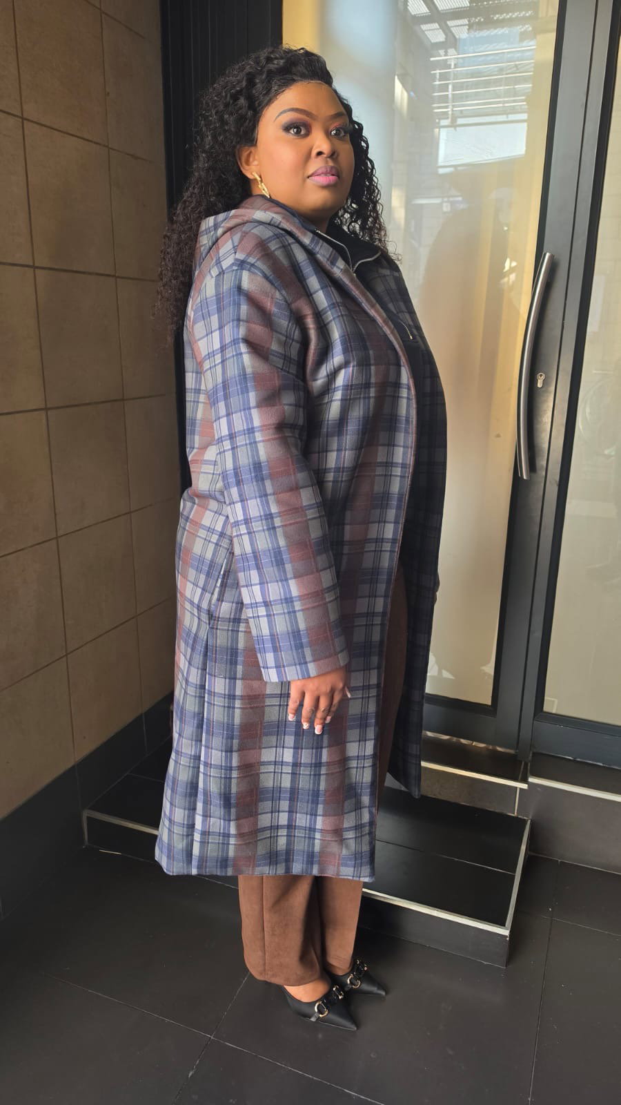 Melton Check Coat - Blue_4