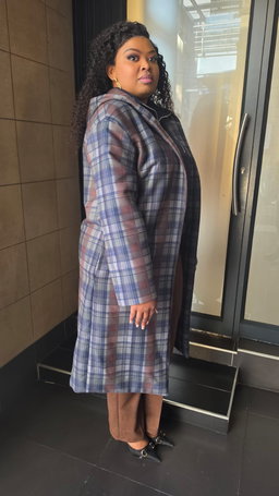 Melton Check Coat - Blue