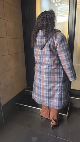 Melton Check Coat - Blue