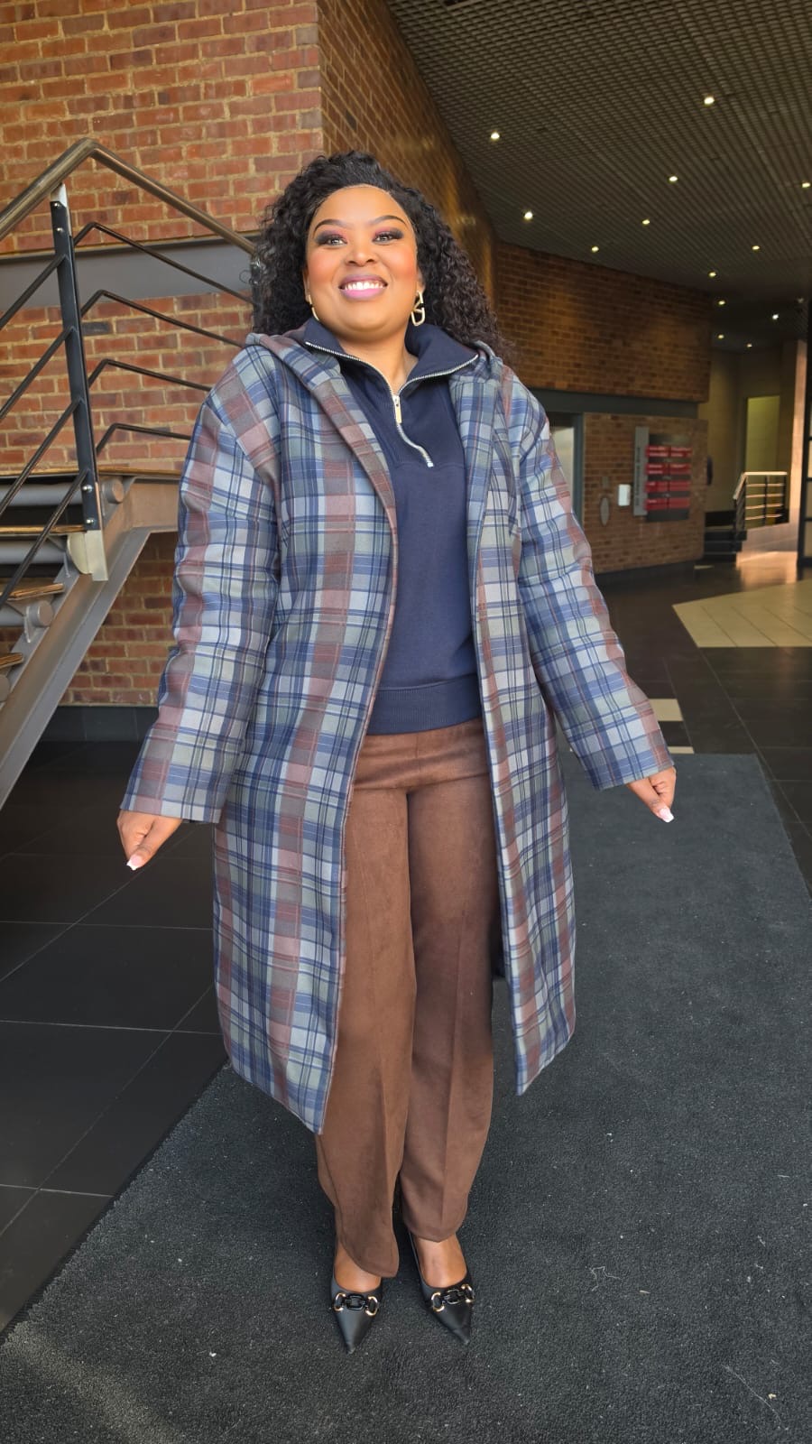 Melton Check Coat - Blue