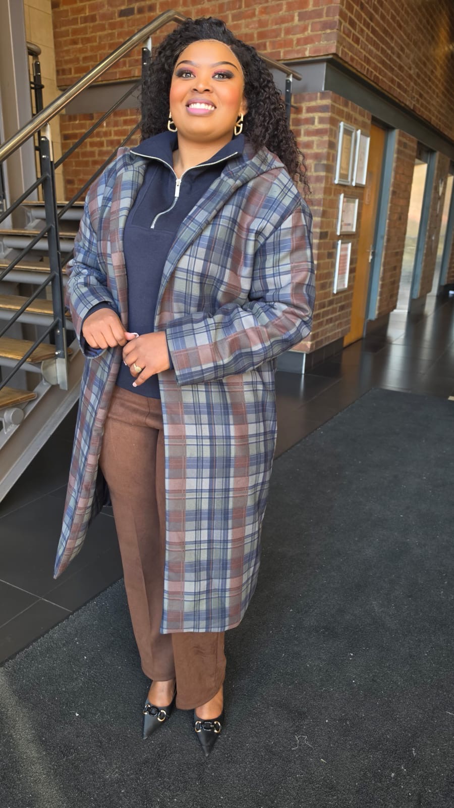 Melton Check Coat - Blue_1