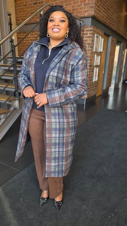 Melton Check Coat - Blue