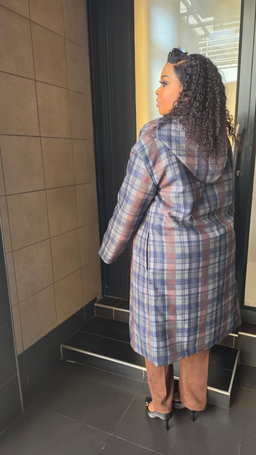 Melton Check Coat - Blue
