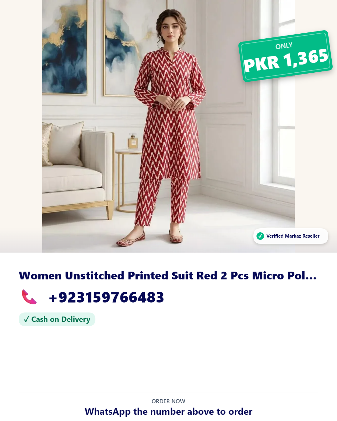 Women Unstitched Printed Suit Red 2 Pcs Micro Polo Cotton_0