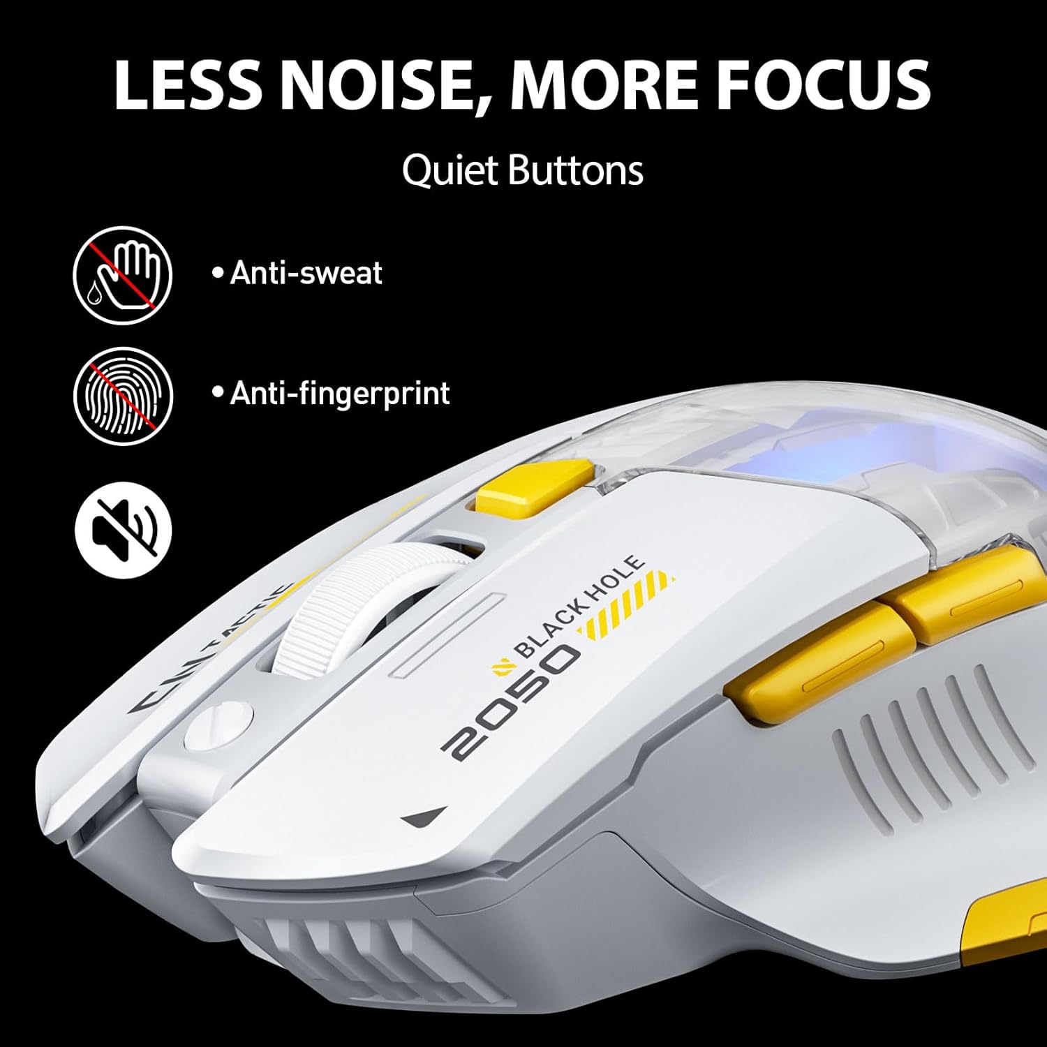 Mouse Gaming INPHIC A9 Explorer, Mouse sem fio Bluetooth 5.0/2.4G de modo duplo, recarregável, 2400 DPI, iluminação RGB pulsante, indicador de bateria visível, mouse sem fio para laptop/PC/computador, branco_2