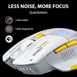 Mouse Gaming INPHIC A9 Explorer, Mouse sem fio Bluetooth 5.0/2.4G de modo duplo, recarregável, 2400 DPI, iluminação RGB pulsante, indicador de bateria visível, mouse sem fio para laptop/PC/computador, branco