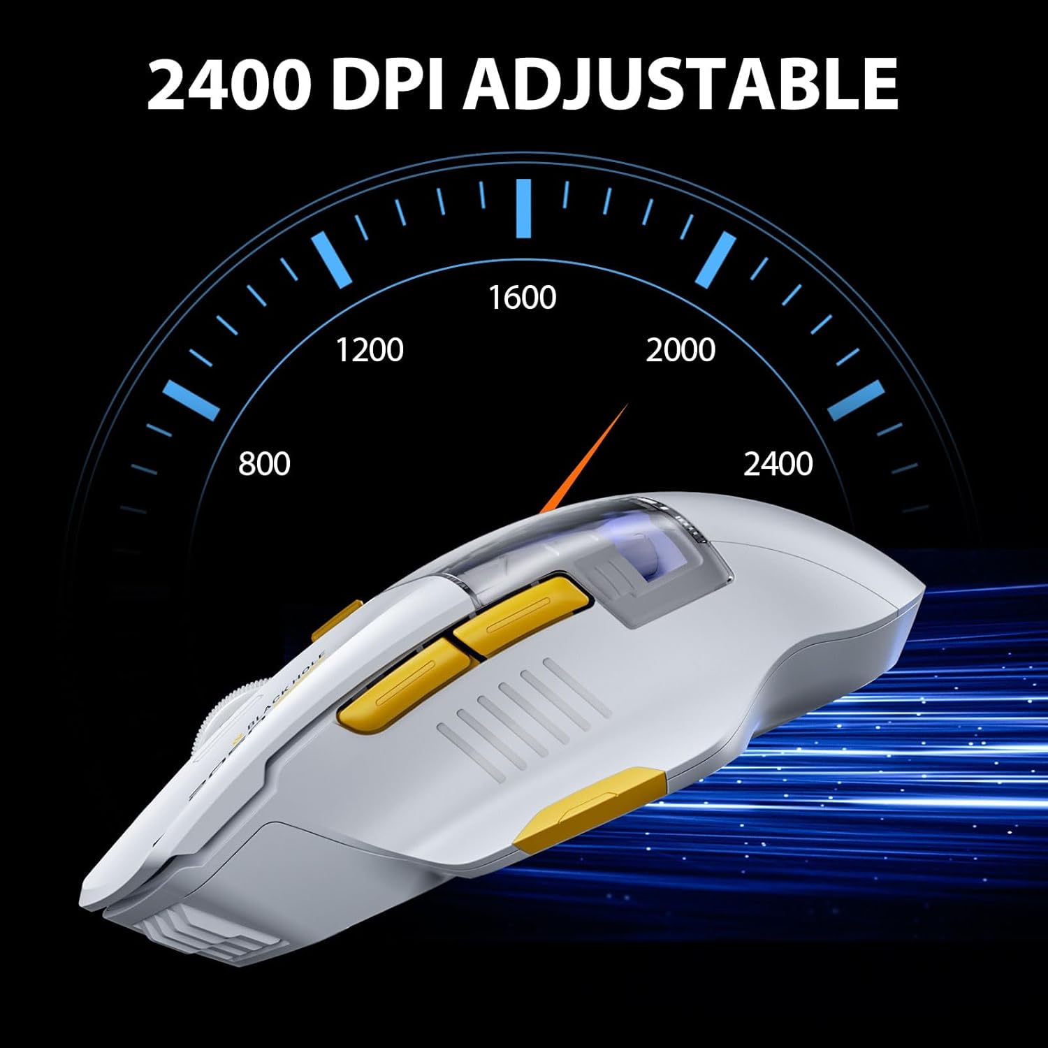 Mouse Gaming INPHIC A9 Explorer, Mouse sem fio Bluetooth 5.0/2.4G de modo duplo, recarregável, 2400 DPI, iluminação RGB pulsante, indicador de bateria visível, mouse sem fio para laptop/PC/computador, branco_1