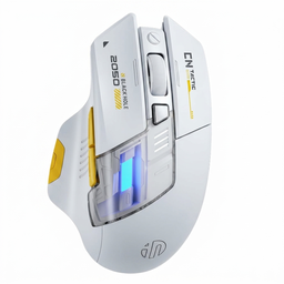 Mouse Gaming INPHIC A9 Explorer, Mouse sem fio Bluetooth 5.0/2.4G de modo duplo, recarregável, 2400 DPI, iluminação RGB pulsante, indicador de bateria visível, mouse sem fio para laptop/PC/computador, branco