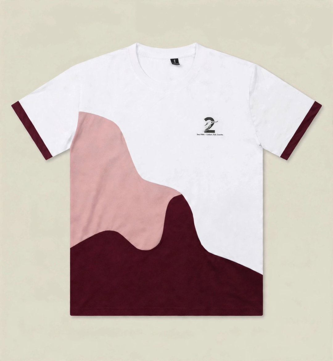 T-shirt Deux Frères – Blanc, Rose poudré & Bordeaux