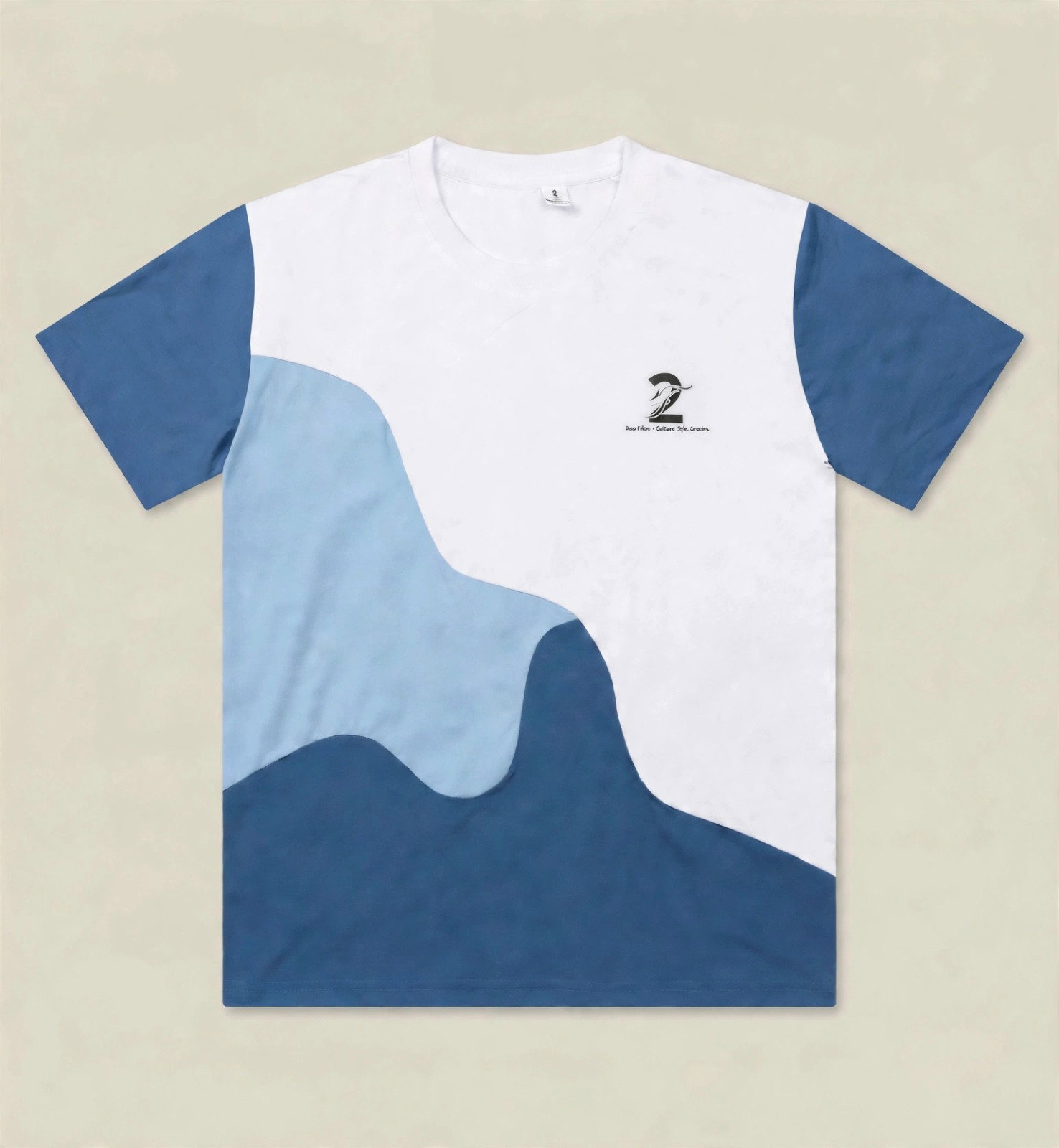 T-shirt Deux Frères – Blanc, Bleu ciel & Bleu marine_0