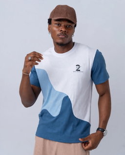 T-shirt Deux Frères – Blanc, Bleu ciel & Bleu marine