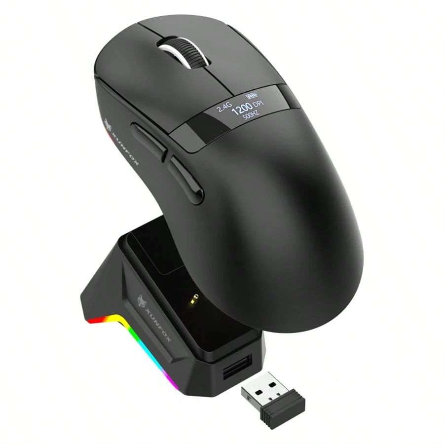 Mouse Gaming H9Pro, com Três Modos (2.4G + BT + Com Fio), 12000 DPI, Carregamento, RGB e Display.