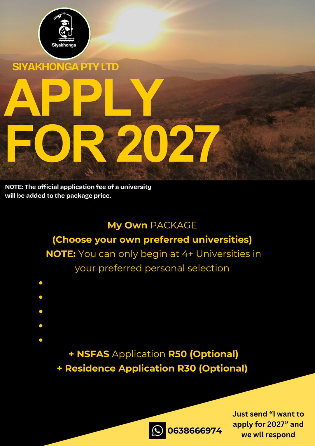 MY OWN PACKAGE (Choose your own universities)