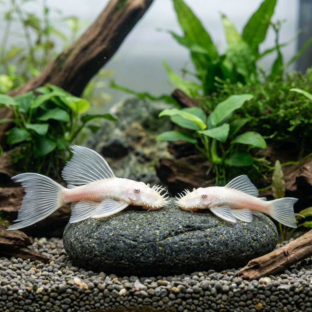 Snow White Bristlenose Pleco (L144) Long & Short Fin options_0