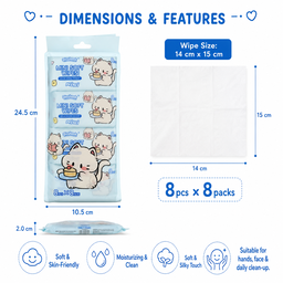 Qiesheok Mini Soft Wipes – 8 Packs (64 Wipes)