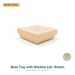 Paper Boat Tray with Window Lid / 130×130×50mm / Brown (RM0.388/pc)