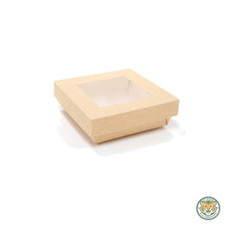 Paper Boat Tray with Window Lid / 130×130×50mm / Brown (RM0.388/pc)