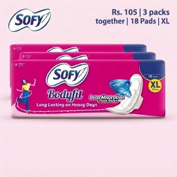 Sofy Bodyfit Sanitary Pads | XL | 18 Pads | 3 packs together