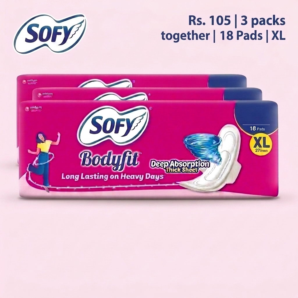 Sofy Bodyfit Sanitary Pads | XL | 18 Pads | 3 packs together_1