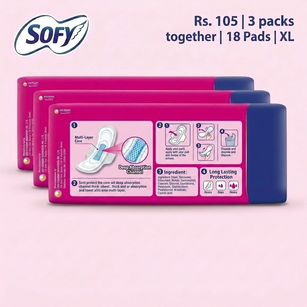 Sofy Bodyfit Sanitary Pads | XL | 18 Pads | 3 packs together_2