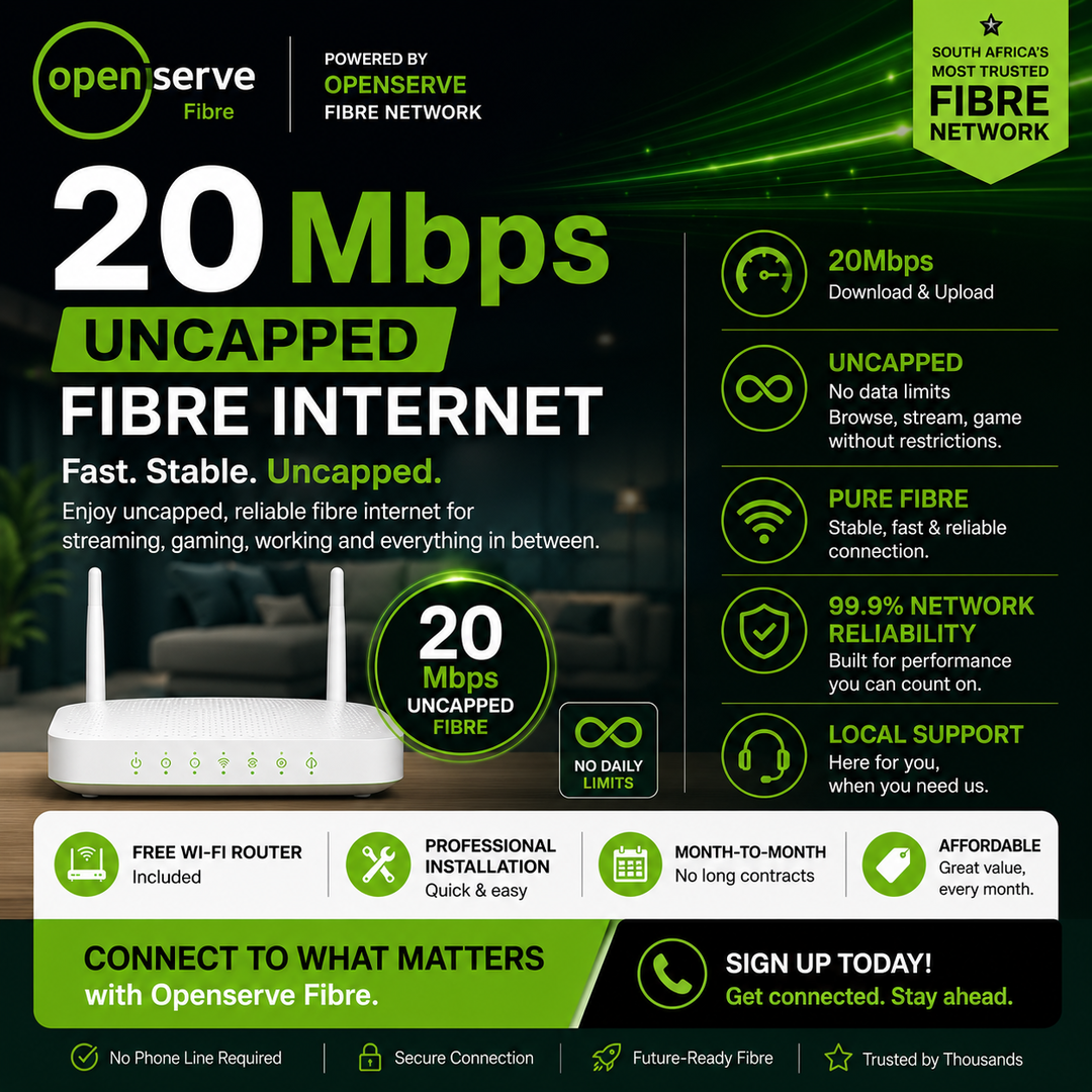 Openserve 20Mbps Uncapped internet 