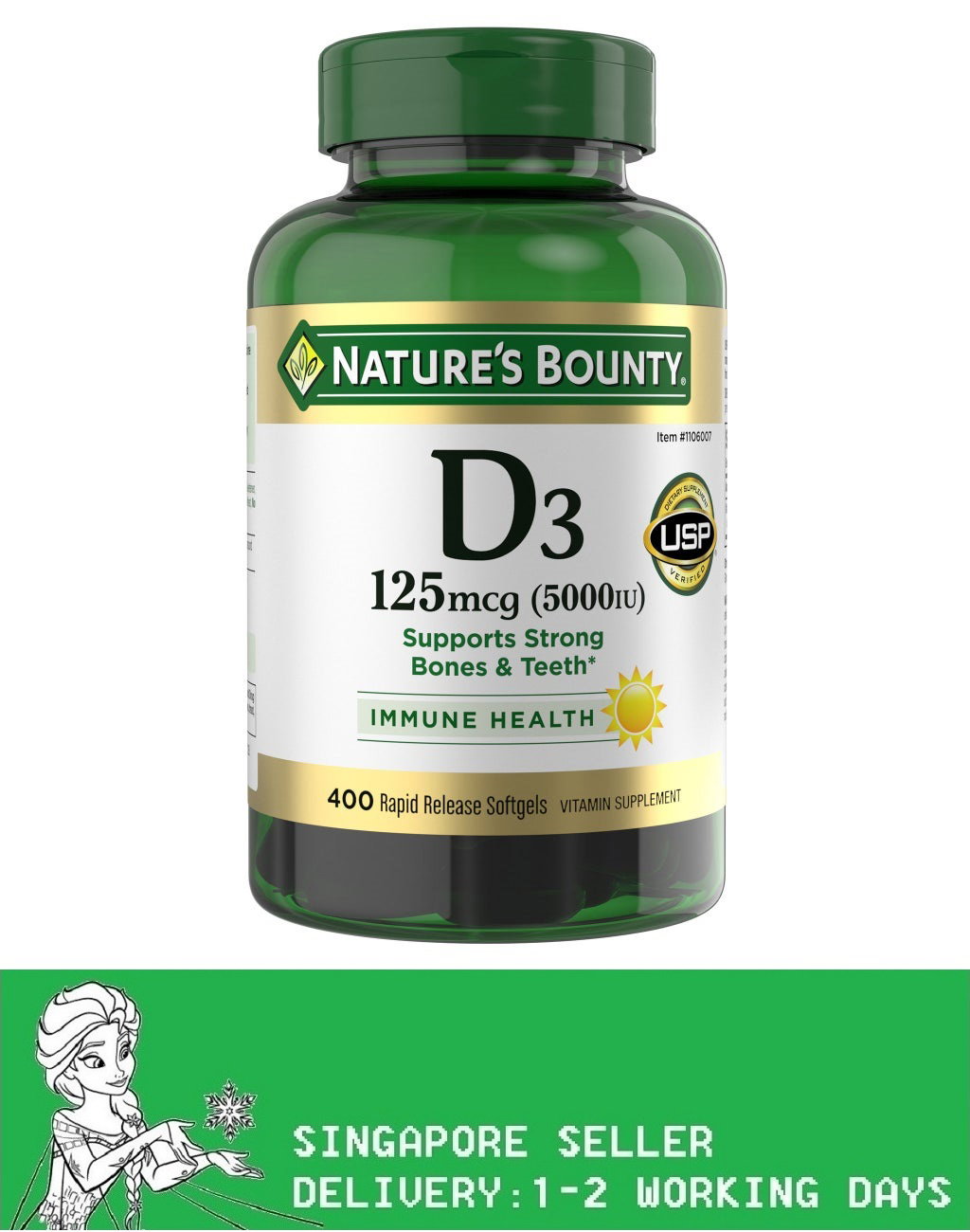 Nature's Bounty Vitamin D3 125 mcg, 400 Softgels(Exp:08/2028)