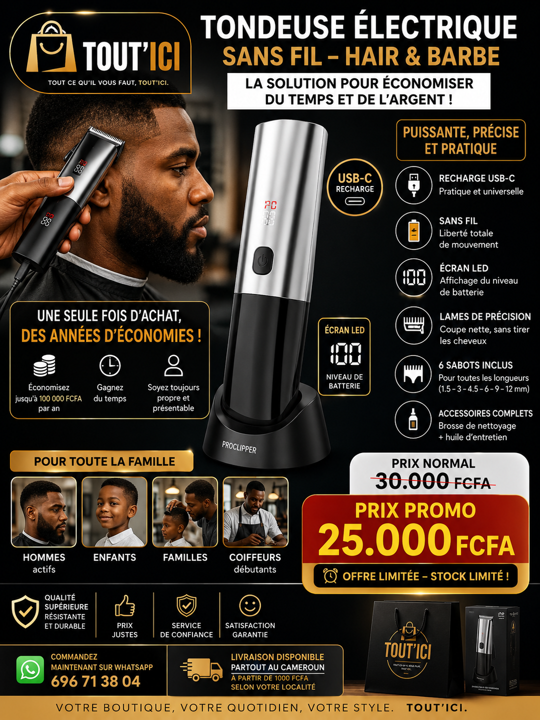 tondeuse électrique professionnelle sans fil avec écran led
