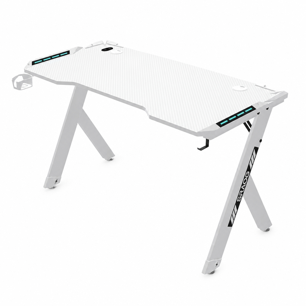 Mesa Gamer  RGB, Com Suporte Para Headset e Copo, Branco (140*60*72)