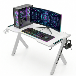 Mesa Gamer  RGB, Com Suporte Para Headset e Copo, Branco (140*60*72)