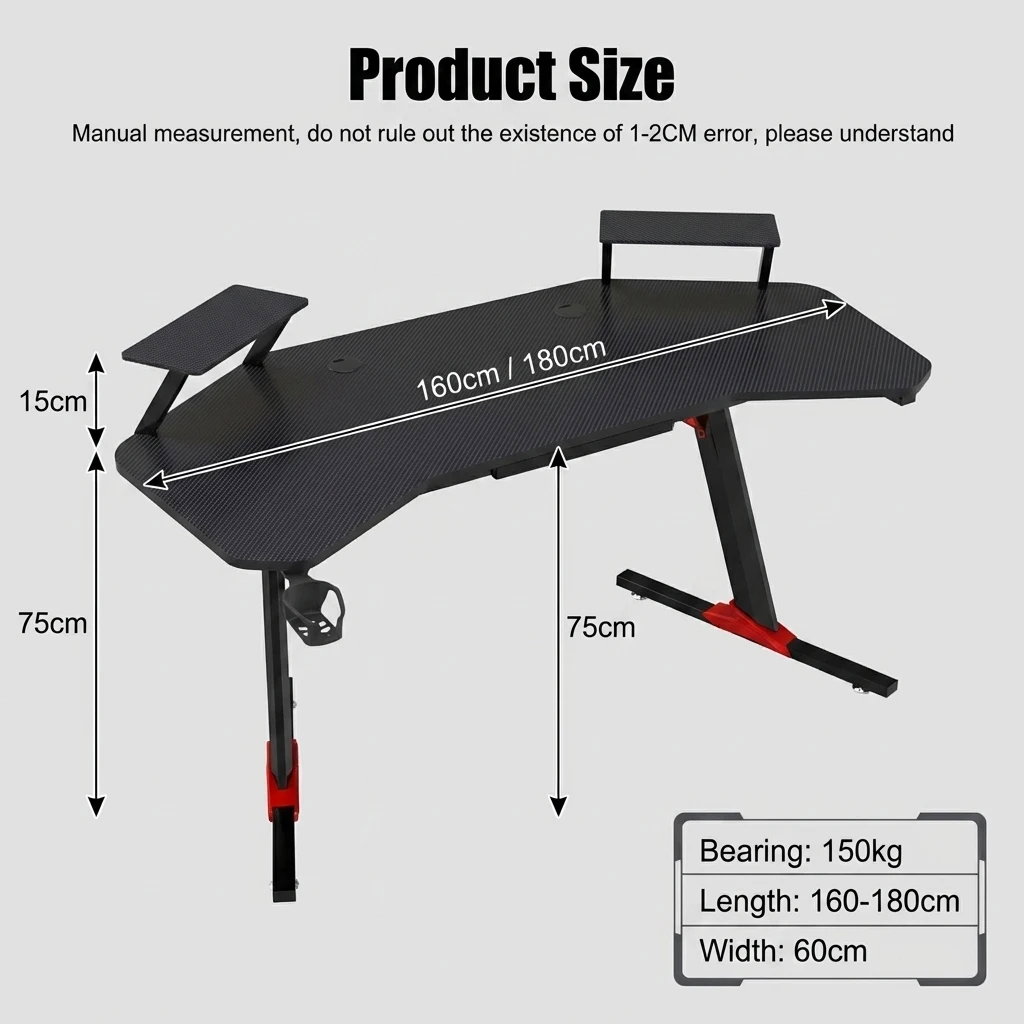 Mesa Gaming AOR SPORT M8 - Novo Modelo 180CM com Estrutura Metálica e Superfície em Fibra de Carbono de Alta Qualidade_4