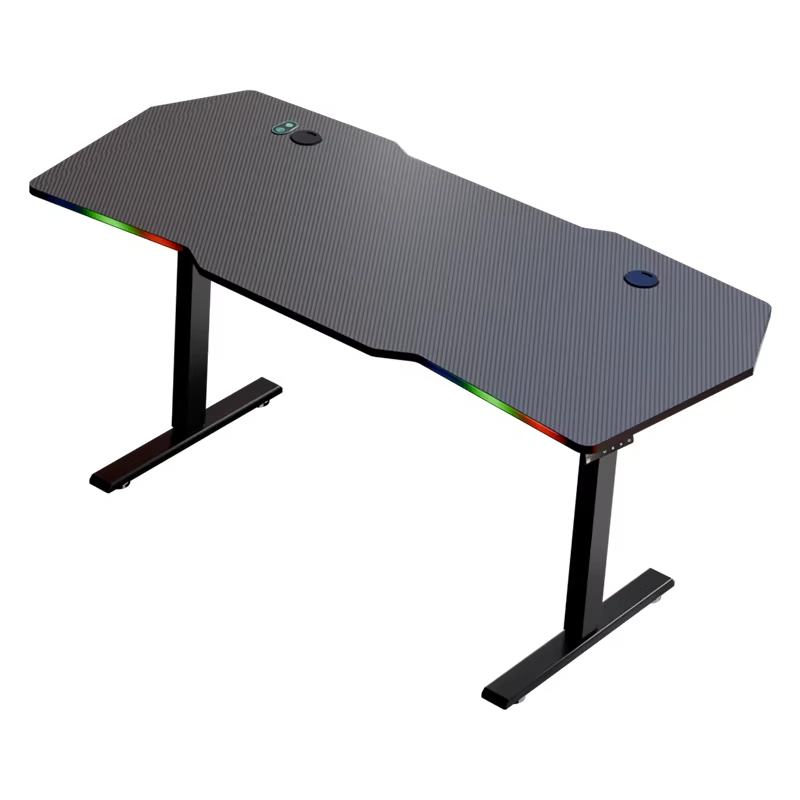 Mesa Gamer Elétrica de 140cm com Altura Ajustável, RGB, Fibra de Carbono Preta