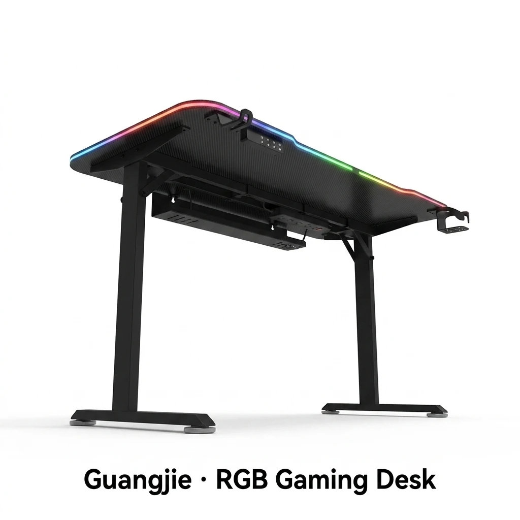 Mesa Gamer RGB Elétrica Modelo 2026 com Luzes LED, Estação de Trabalho Ergonômica para Jogadores com Suporte para Copos para Casa e Escritório_2
