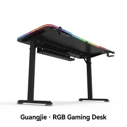 Mesa Gamer RGB Elétrica Modelo 2026 com Luzes LED, Estação de Trabalho Ergonômica para Jogadores com Suporte para Copos para Casa e Escritório