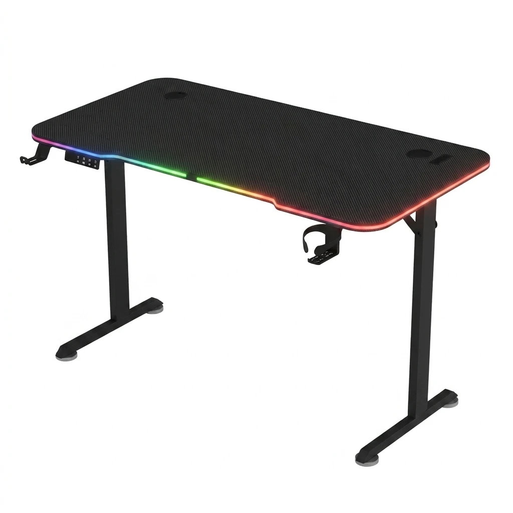 Mesa Gamer RGB Elétrica Modelo 2026 com Luzes LED, Estação de Trabalho Ergonômica para Jogadores com Suporte para Copos para Casa e Escritório_1
