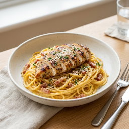 SPAGHETTI CREAMY CARBONARA CHICKEN GRILL