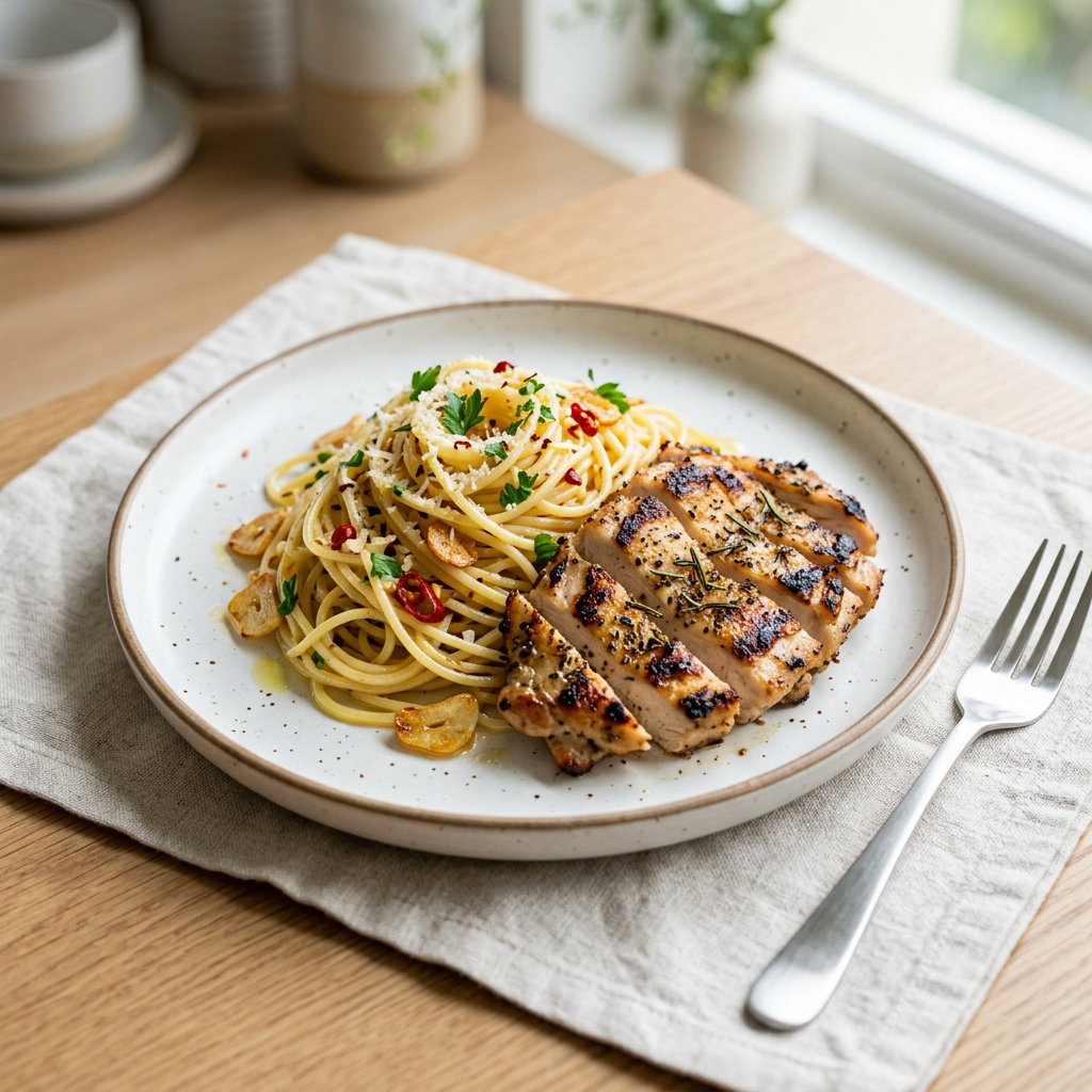 SPAGHETTI AGLIO OLIO CHICKEN CHOP