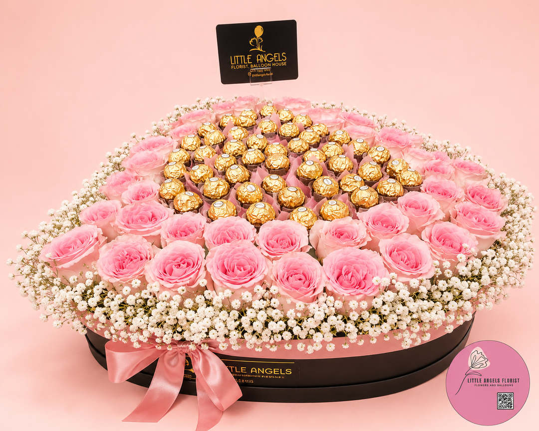 Premium Pink Roses and Ferrero Box