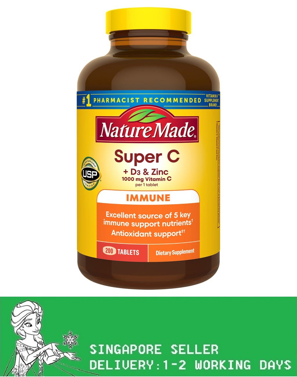 Nature Made Super C with Vitamin D3 and Zinc, 200 Tablets(Exp:12/2027)