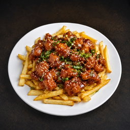 Pipocas de Cerdo Agridulce con Papas fritas 