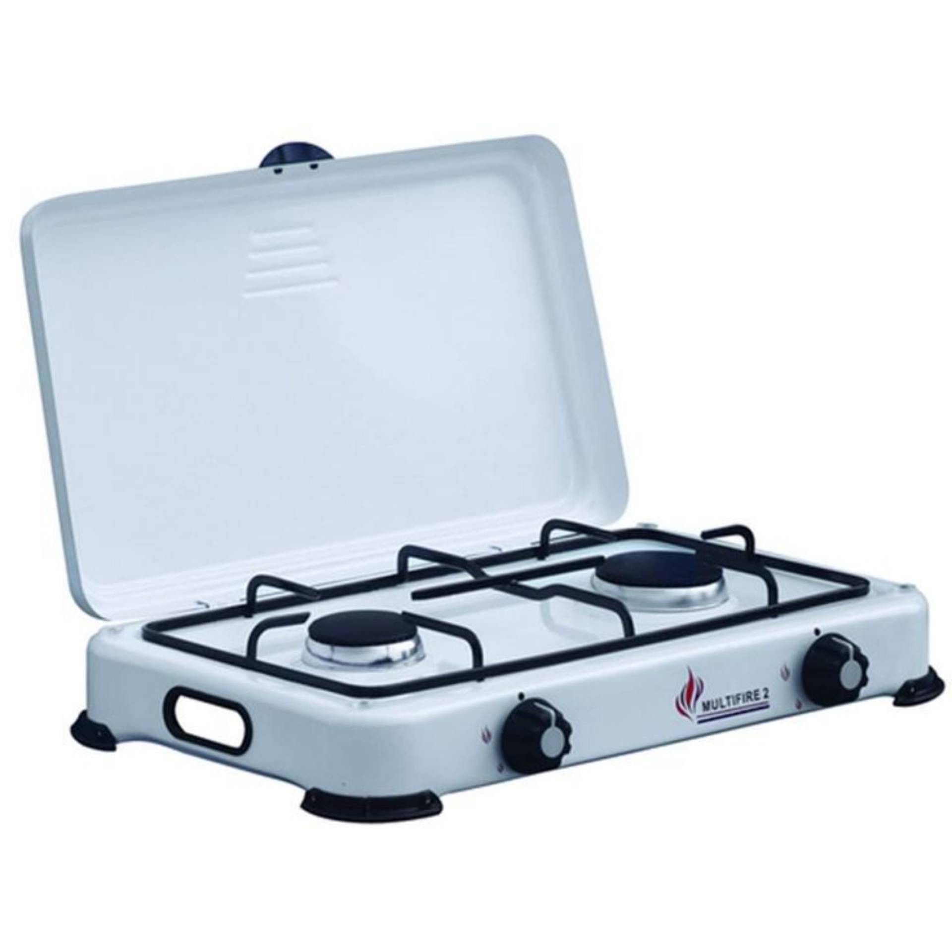 Réchaud à gaz portable 2 feux avec couvercle – Blanc_0