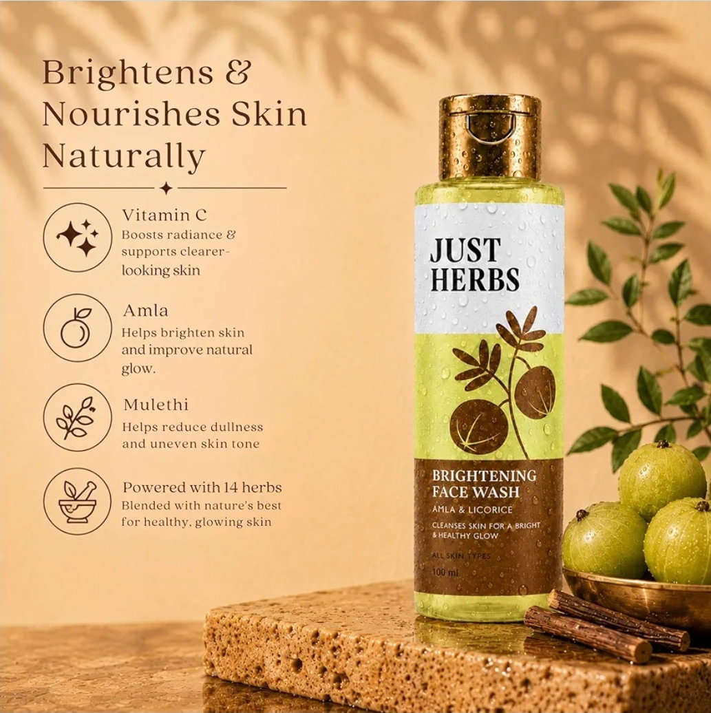 Just Herbs Brightening Face Wash with Vitamin C Amla & Liquorice Root for Men & Women | 100ml_5