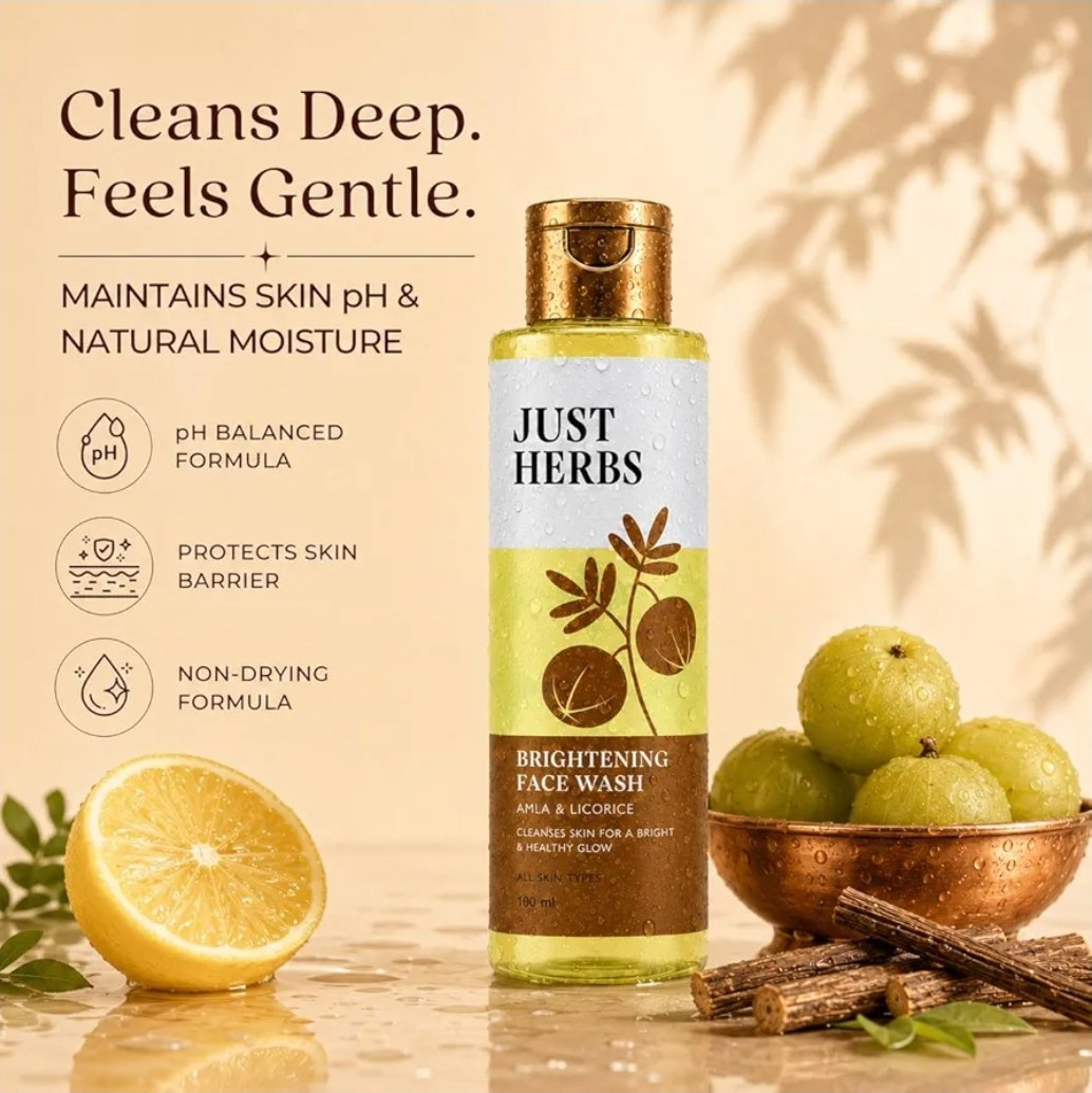 Just Herbs Brightening Face Wash with Vitamin C Amla & Liquorice Root for Men & Women | 100ml_6