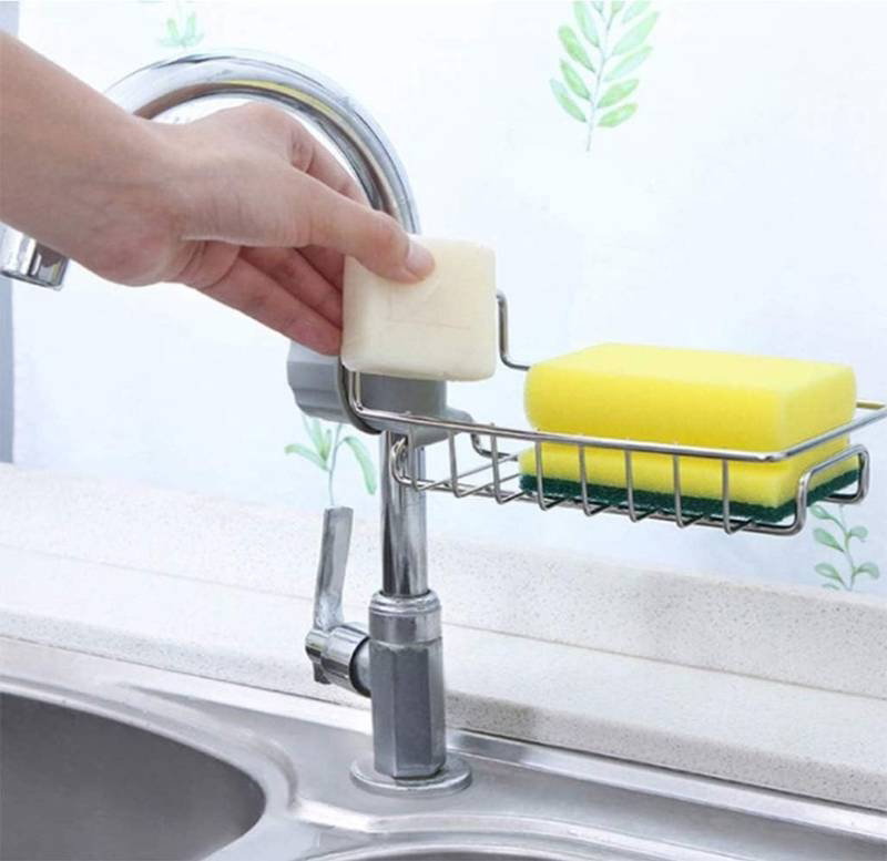 Stainless Steel Kitchen Faucet Sponge Holder & Sink Caddy Rack_1