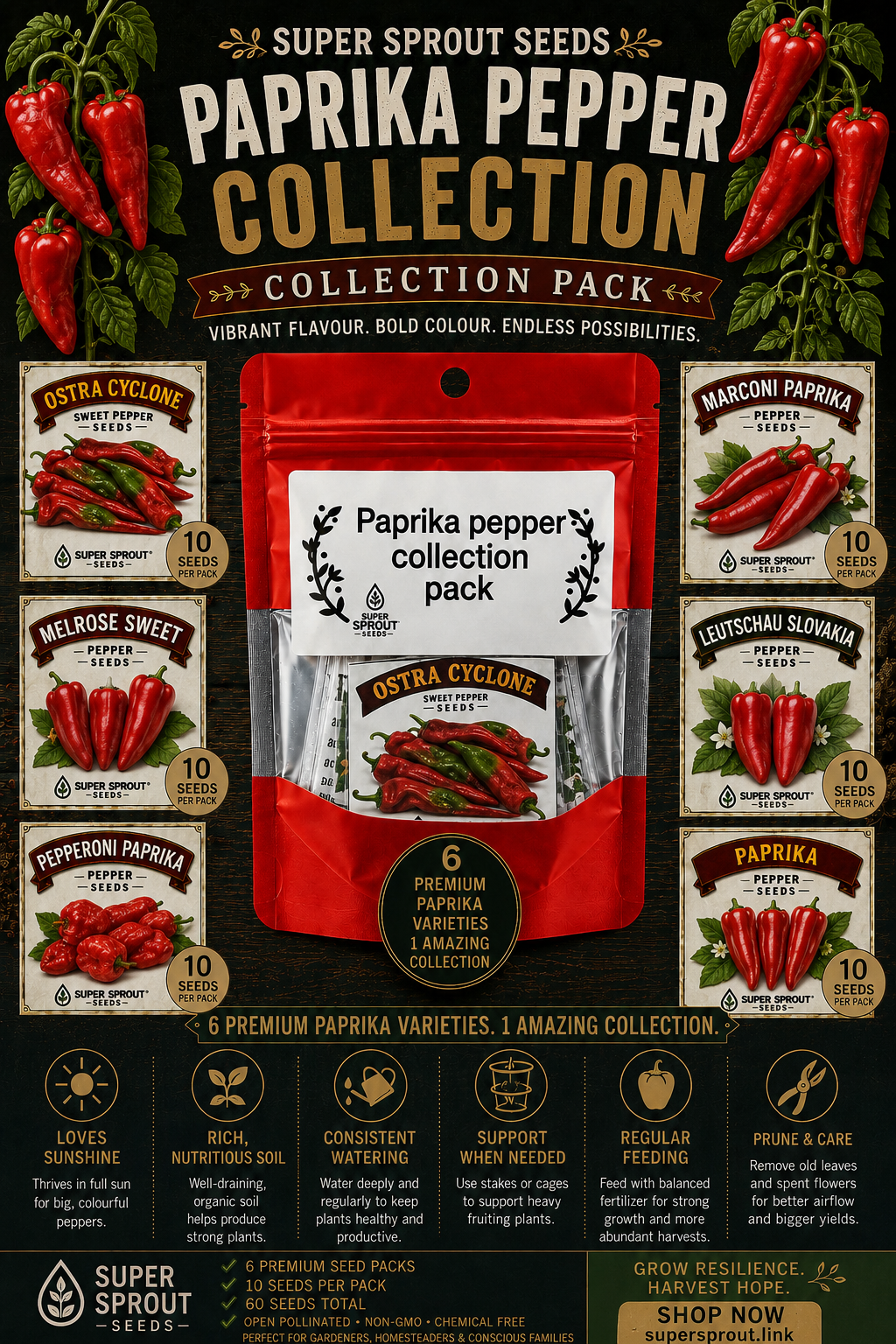 Paprika pepper collection pack x 6