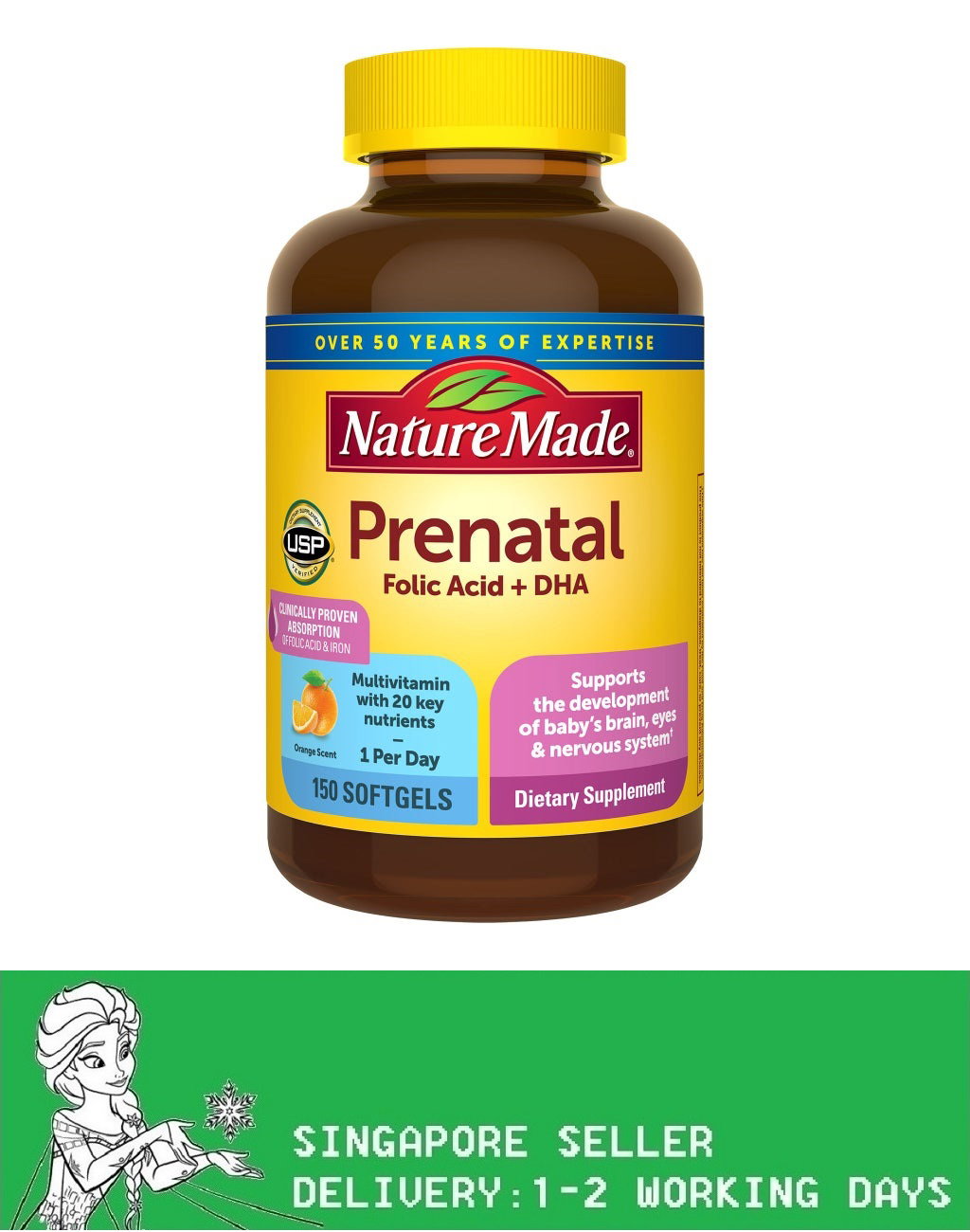 Nature Made Prenatal Folic Acid + DHA, 150 Softgels(Exp:11/2027)