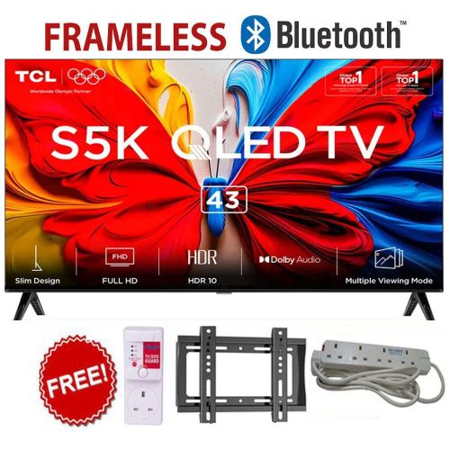 TCL 43S5K 43 Inch QLED Google Television ,2025 Smart Model, Full HD, Android TV OS, WiFi, Bluetooth, HDMI, USB+FREE BRACKET+TV GUARD+EXTENSION